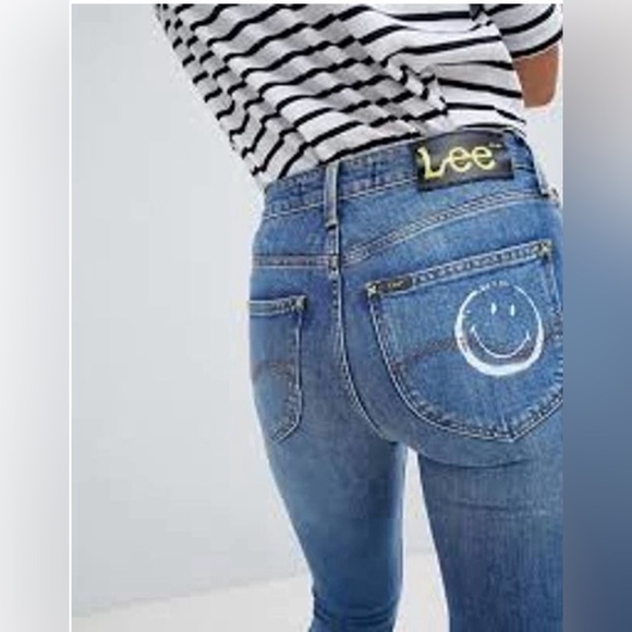 Lee X Smiley Collab Womens Jeans Size 25 Artsy Limited Collection Denim Unique - Picture 1 of 10